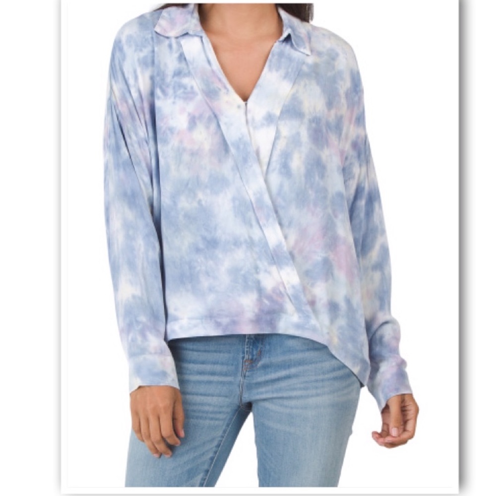NWT Young Fabulous & Broke Tie Dye Faux Wrap Top - Picture 1 of 13